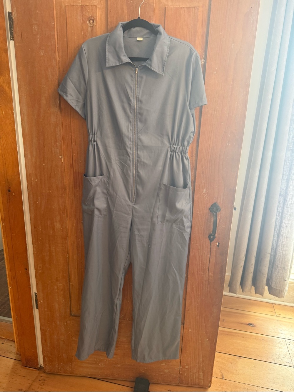 Gray Zip-Front Short Sleeve Jumpsuit